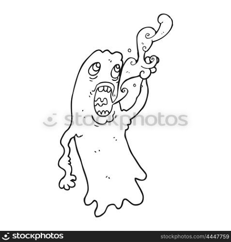freehand drawn black and white cartoon ghost