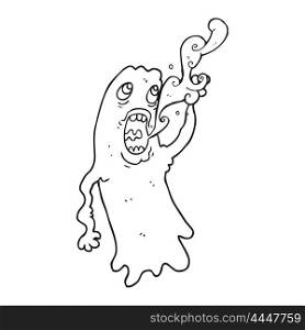 freehand drawn black and white cartoon ghost