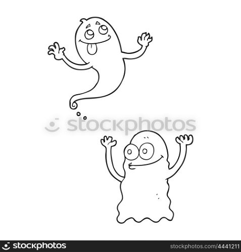 freehand drawn black and white cartoon ghosts