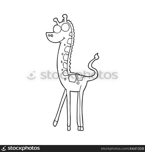 freehand drawn black and white cartoon giraffe