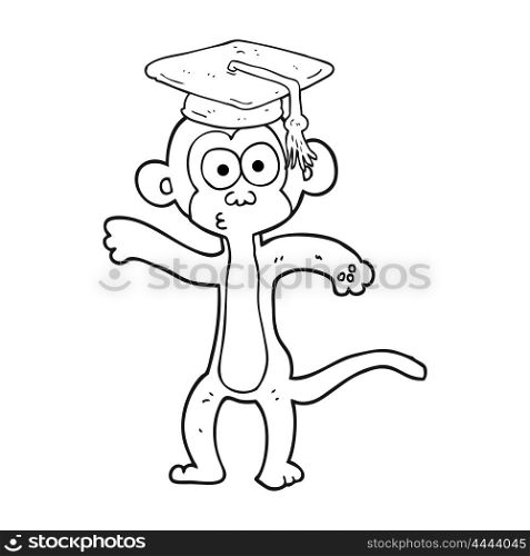 freehand drawn black and white cartoon graduate monkey