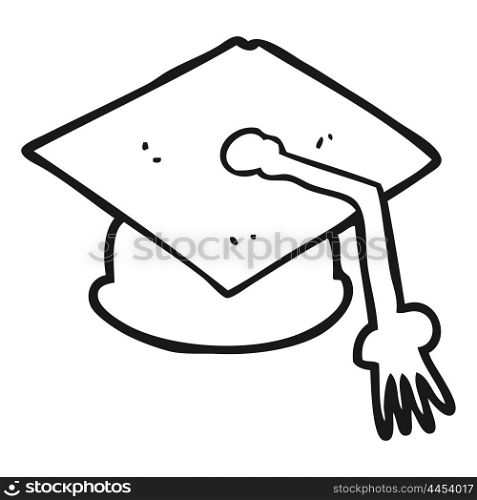 freehand drawn black and white cartoon graduation cap