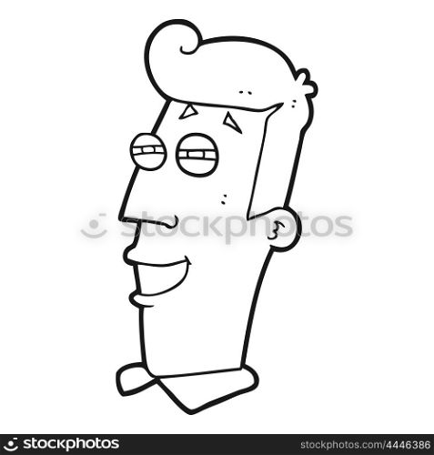 freehand drawn black and white cartoon grinning man