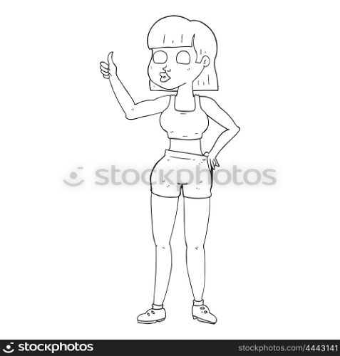 freehand drawn black and white cartoon gym woman
