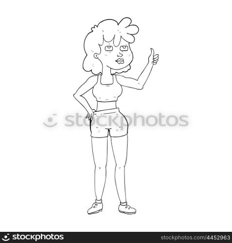 freehand drawn black and white cartoon gym woman