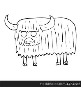 freehand drawn black and white cartoon hairy cow