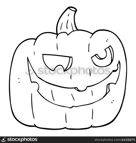 freehand drawn black and white cartoon halloween pumpkin