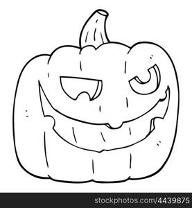 freehand drawn black and white cartoon halloween pumpkin