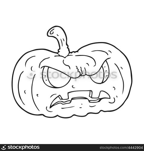 freehand drawn black and white cartoon halloween pumpkin