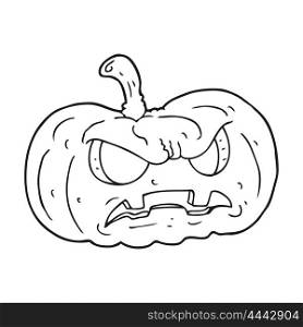 freehand drawn black and white cartoon halloween pumpkin