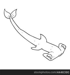 freehand drawn black and white cartoon hammerhead shark