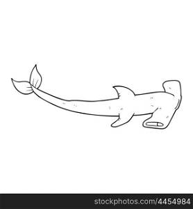 freehand drawn black and white cartoon hammerhead shark