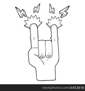 freehand drawn black and white cartoon hand making rock symbol
