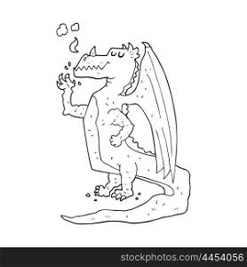 freehand drawn black and white cartoon happy dragon