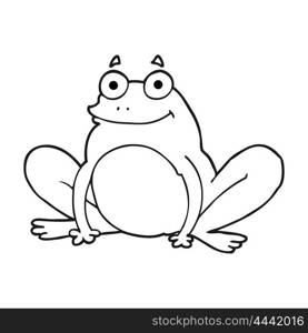 freehand drawn black and white cartoon happy frog