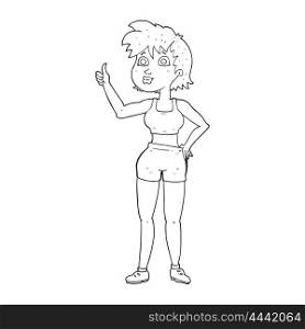 freehand drawn black and white cartoon happy gym woman