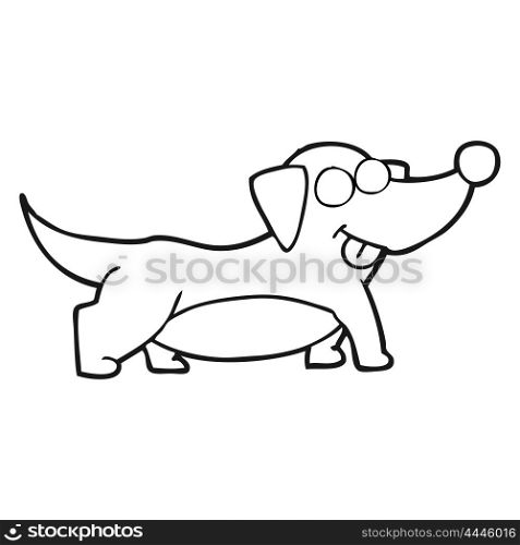 freehand drawn black and white cartoon happy little dog