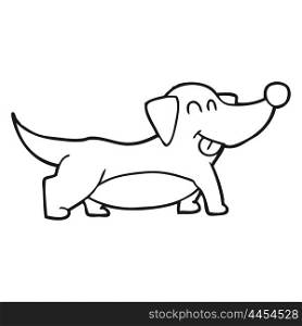 freehand drawn black and white cartoon happy little dog