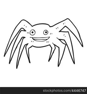 freehand drawn black and white cartoon happy spider