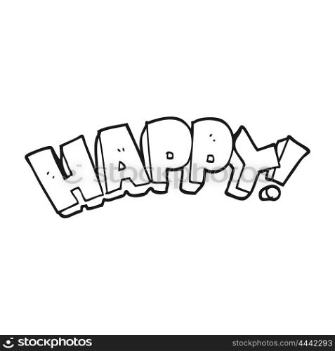 freehand drawn black and white cartoon happy text symbol