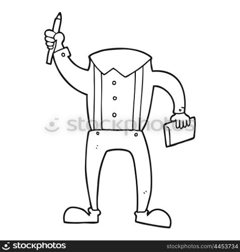 freehand drawn black and white cartoon headless body with notepad and pen (add own photos)