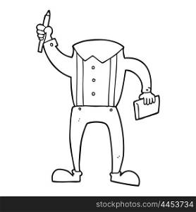freehand drawn black and white cartoon headless body with notepad and pen (add own photos)