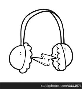freehand drawn black and white cartoon headphones