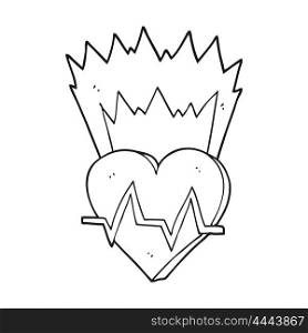 freehand drawn black and white cartoon heart rate