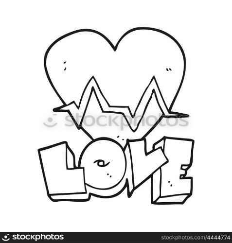freehand drawn black and white cartoon heart rate pulse love symbol