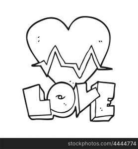 freehand drawn black and white cartoon heart rate pulse love symbol