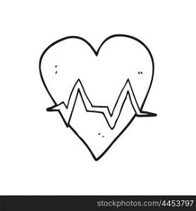 freehand drawn black and white cartoon heart rate pulse symbol