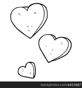 freehand drawn black and white cartoon hearts