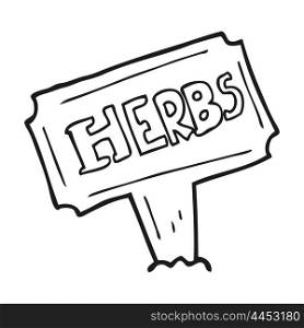 freehand drawn black and white cartoon herbs sign