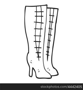 freehand drawn black and white cartoon high boots
