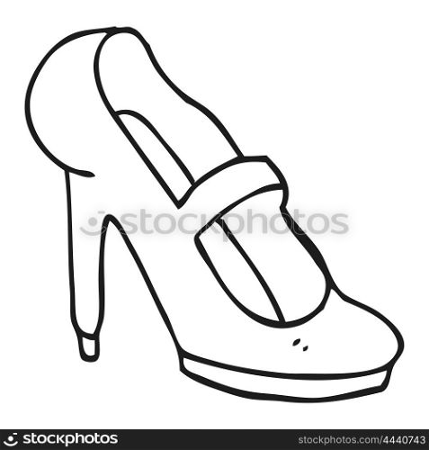 freehand drawn black and white cartoon high heeled shoe