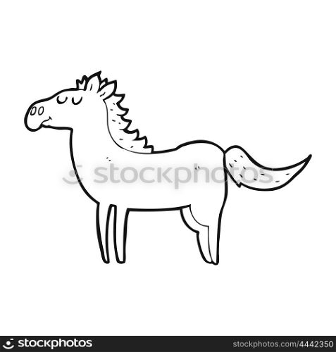 freehand drawn black and white cartoon horse