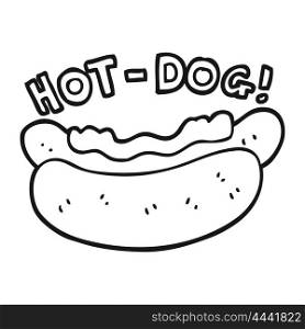 freehand drawn black and white cartoon hotdog