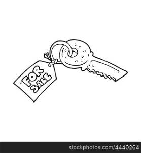 freehand drawn black and white cartoon house key with for sale tag