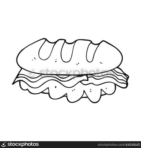 freehand drawn black and white cartoon huge sandwich