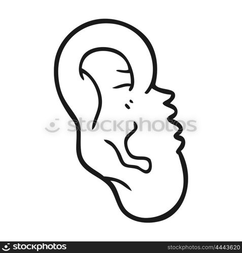 freehand drawn black and white cartoon human ear