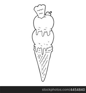 freehand drawn black and white cartoon ice cream cone