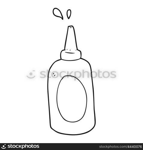 freehand drawn black and white cartoon ketchup bottle