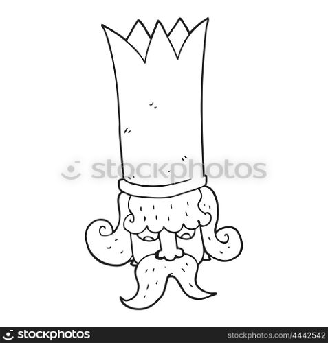 freehand drawn black and white cartoon king with huge crown