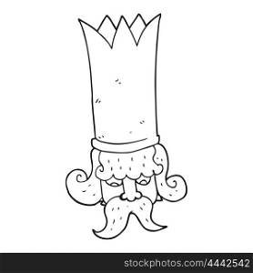 freehand drawn black and white cartoon king with huge crown
