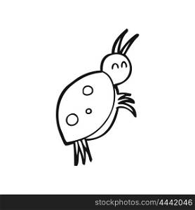 freehand drawn black and white cartoon ladybug