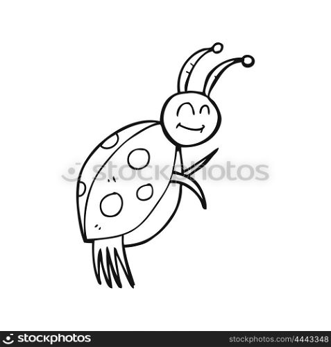 freehand drawn black and white cartoon ladybug