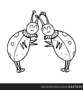 freehand drawn black and white cartoon ladybugs greeting