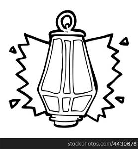freehand drawn black and white cartoon lantern shining