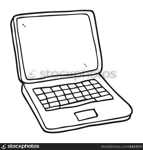 freehand drawn black and white cartoon laptop computer