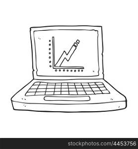 freehand drawn black and white cartoon laptop computer with business graph